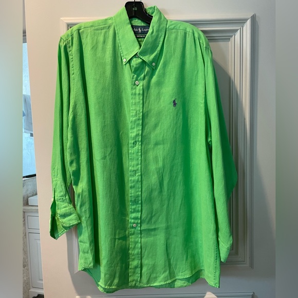 Ralph Lauren Linen Green button down - Picture 1 of 4